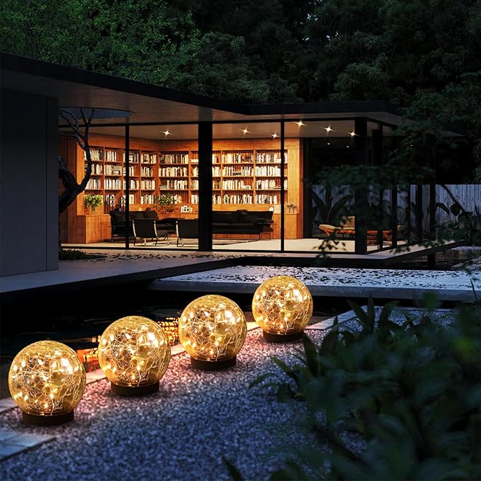 MLKNK Solar Globe Lights Outdoor Waterproof-Solar Balls-Solar Garden Lights-Orbs for Outside 4 Pack Cracked Glass Ball for Lawn Patio Yard Backyard Decorations