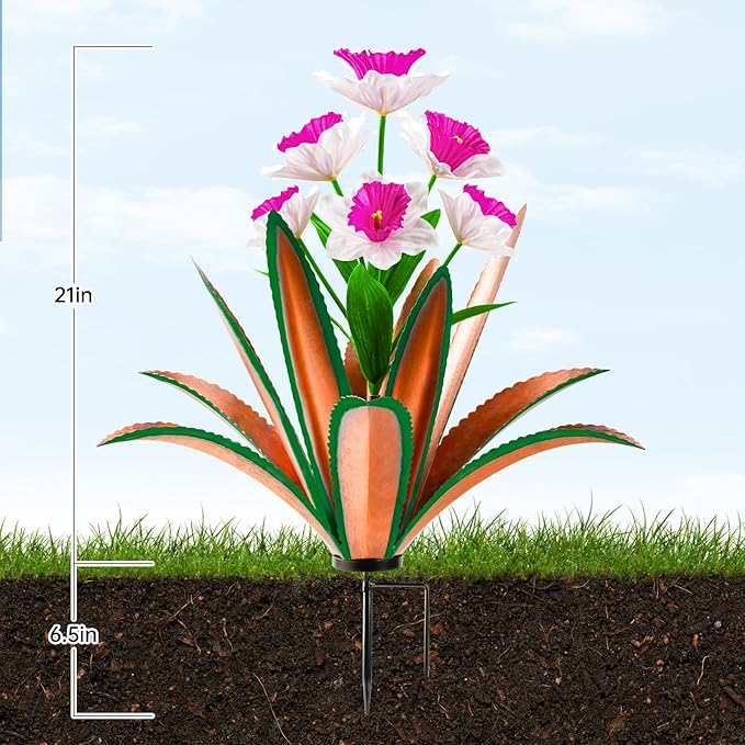 TOMBABY Huge Metal Agave Plants Outdoor Decoration Outdoor Garden Decorated with Flowers Mexican Yard Art Plant Garden Gift(red 2 Pack)