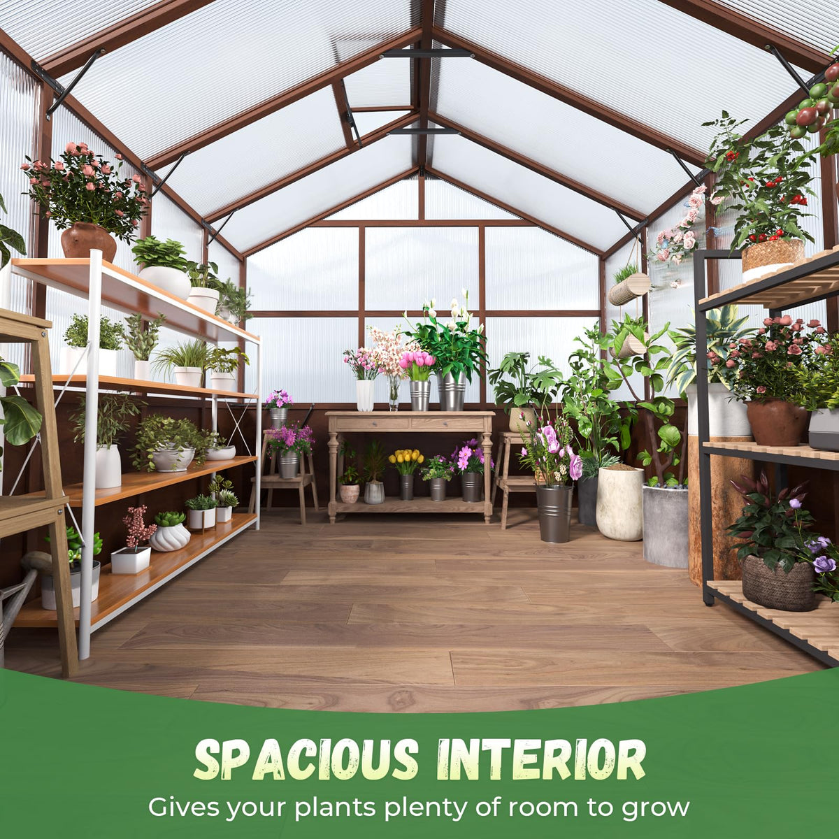 Jocoevol 8x10FT Walk-in Wooden Greenhouse for Outdoor Garden Backyard