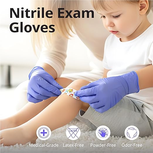 Disposable Nitrile Exam Gloves, 3-mil, XL, Box of 50, Violet Nitrile Gloves Disposable Latex Free for Medical, Cleaning, Cooking & Esthetician, Food-Safe, Powder-Free, Non-Sterile, Purple