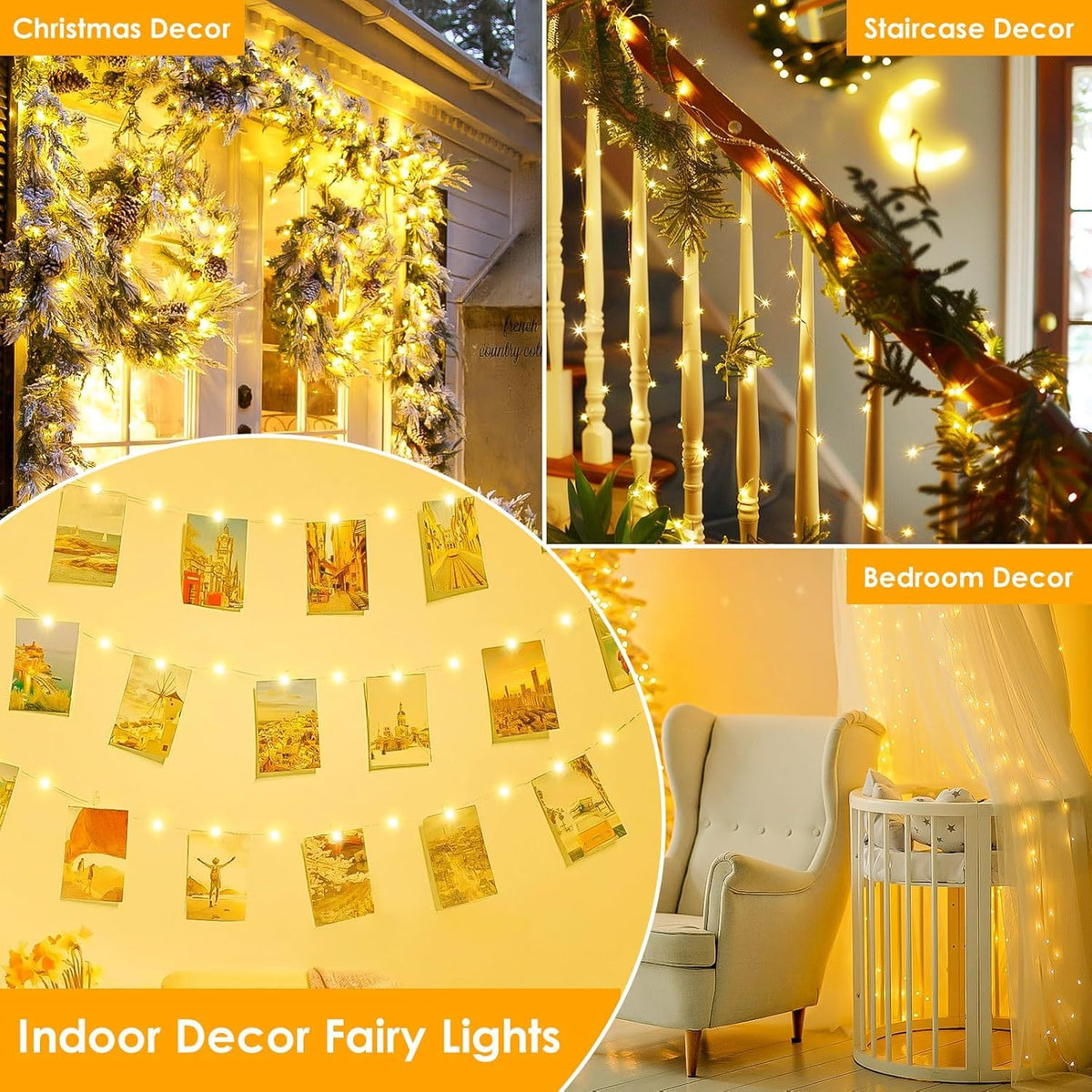 99FT 300 LED Fairy Lights Plug in, Extra-Long Twinkle Lights Warm White