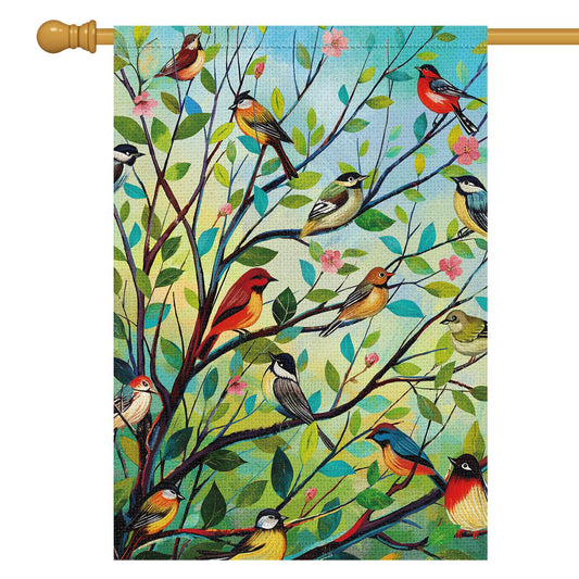 Louise Maelys Spring Welcome Garden Flag Floral Bird Tree Double Sided 28x40 Inch Floral Seasonal Summer Small Burlap Holiday Yard Outdoor Sign Outside Home Decor