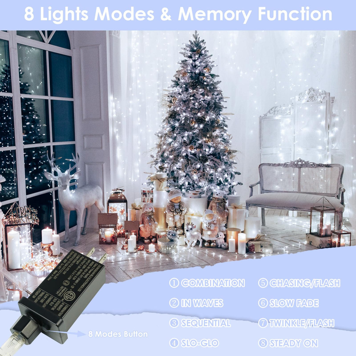 99FT 300 LED Fairy Lights with Remote, Plug in Twinkle Light Outdoor Indoor