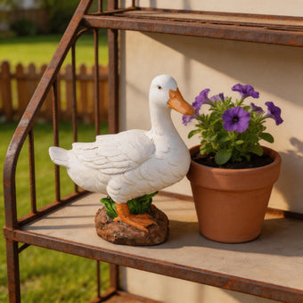 AshyAtom 5.6''(H) Porch White Duck Garden Statue Outdoor Decor