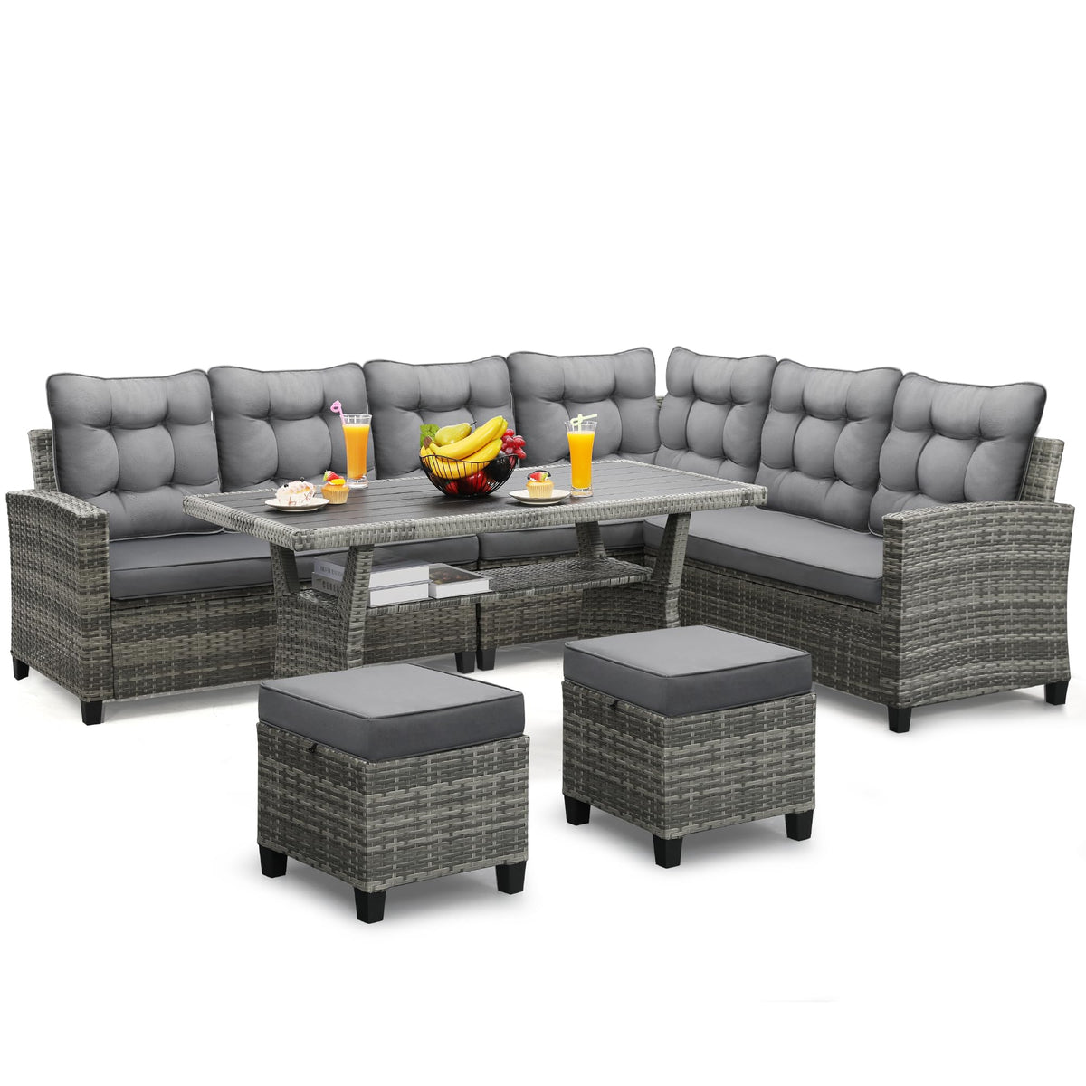 KROFEM 6 Piece Patio Furniture Set, Dining and Conversation Set