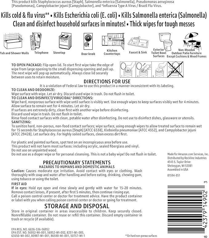 Amazon Basics Disinfecting Wipes, Lemon Scent, Sanitizes/Cleans/Disinfects/Deodorizes, 255 Count (3 Packs of 85)