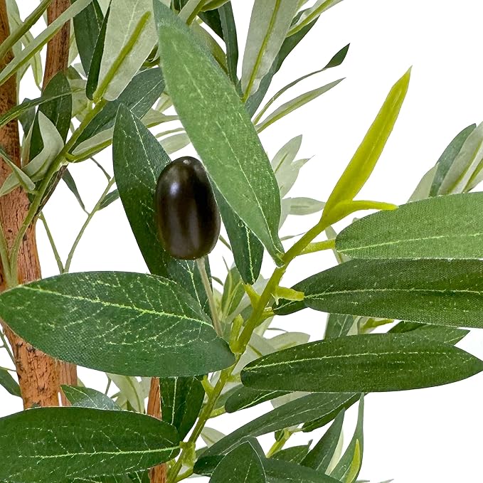 Artificial Tree in Modern Geometric Pattern Planter, Fake Olive Silk Tree for Indoor and Outdoor Home Decoration - 68" Overall Tall (Plant Pot Plus Tree)