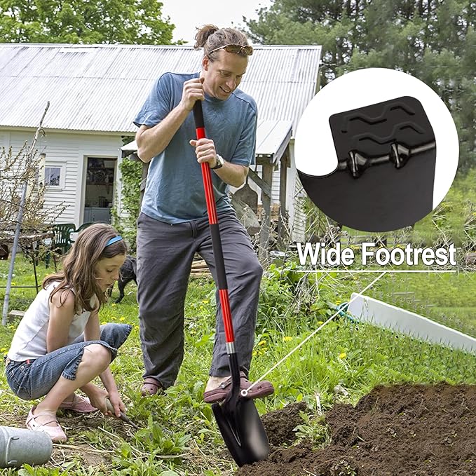 VNIMTI Heavy Duty Gardening Shovel, 56 Inch Round Blade with Fiberglass Handle (Red)
