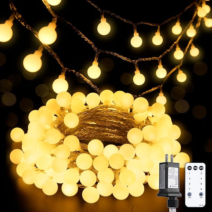JMEXSUSS 100 LED Connectable Globe String Lights Indoor Bedroom, 33ft Warm White Christmas Lights Plug in with Remote, 8 Modes Hanging Fairy Light Outdoor for Room Classroom Party Valentine Day Decor