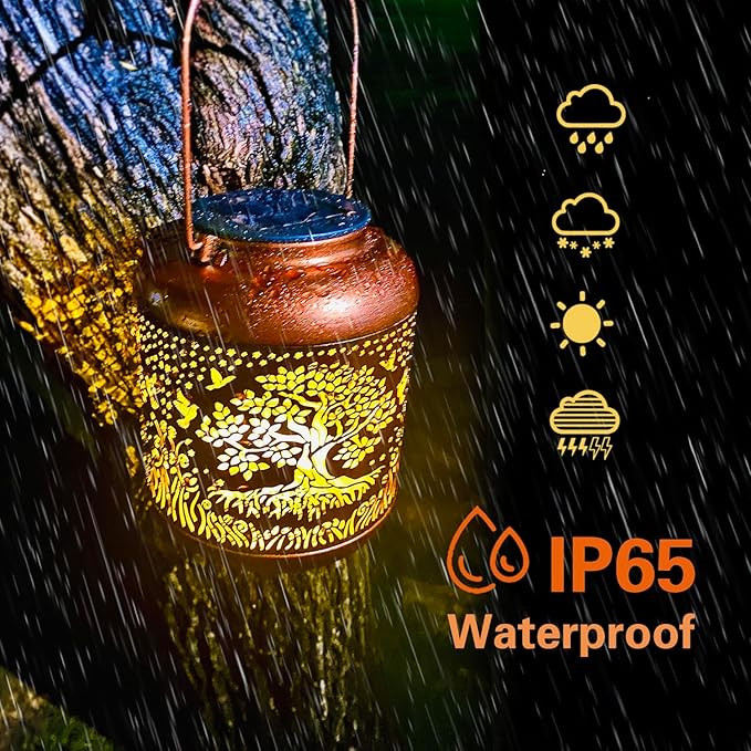 Tree of Life Solar Lanterns Outdoor Waterproof Hanging Solar Lights Big Tree Gifts for Women Men Metal Decorative LED Lanterns for Yard, Patio, Lawn, Tabletop, Pathway, Landscape, Garden Decor