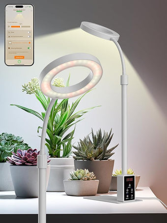 Grow Light with Stand, LED Plant Light for Indoor Plants, Full Spectrum Grow Lamp, Adjustable Height (White, 12W)