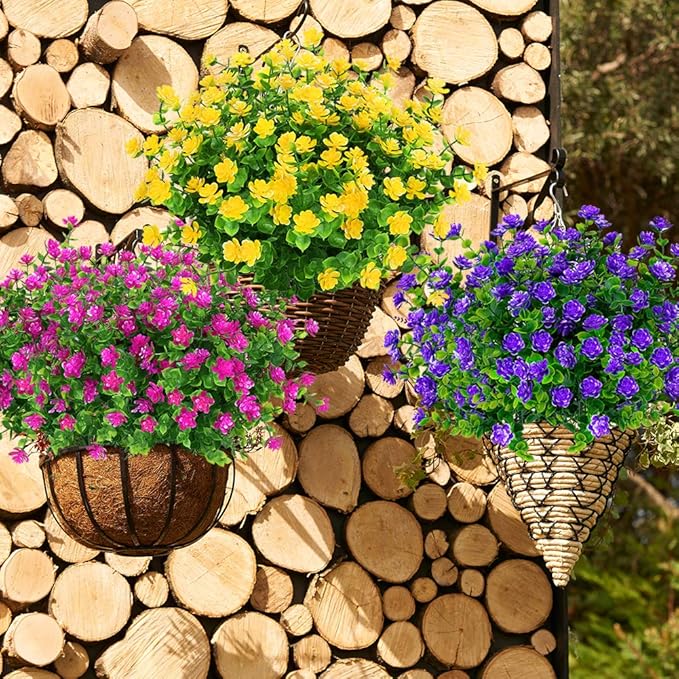 ArtBloom 24 Bundles Outdoor Artificial Flowers UV Resistant Fake Boxwood Plants, Faux Greenery for Indoor Outside Hanging Plants Garden Porch Window Box Home Wedding Farmhouse Décor (Yellow)