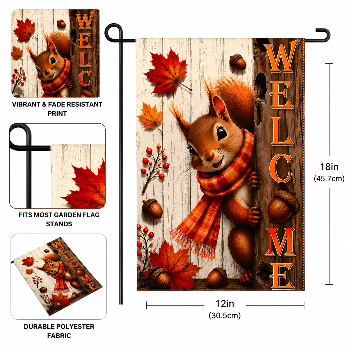 Fall Decor - Squirrel Welcome Garden Flag | Thanksgiving Decorations