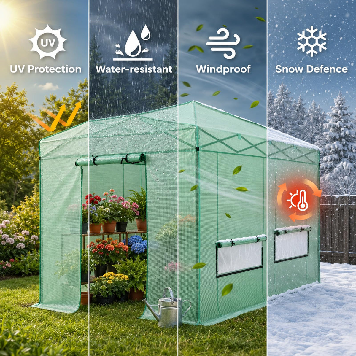 CROWN SHADES 12X8 Pop Up Outdoor Walk-in Portable Greenhouse,Green