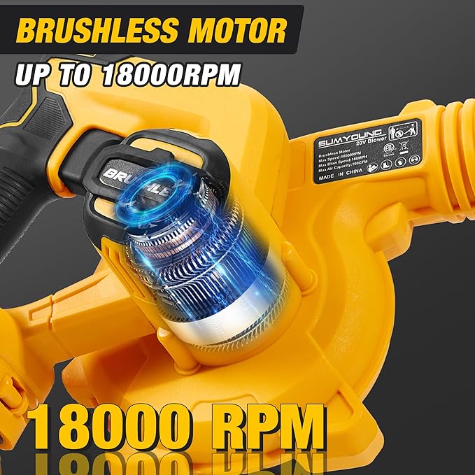 Cordless Leaf Blower for Dewalt 20V Max Battery,Electric Jobsite Air Blower with Brushless Motor,6 Variable Speed Up to 180MPH,2-in-1 Handle Electric Blower and Vacuum Cleaner(Battery Not Included)