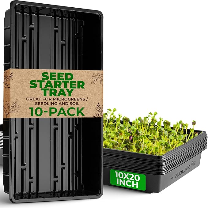Yield Lab 10x20 Inch Black Plastic 10 Pack Plant Propagation Tray – Growing Trays for Garden, Planting, Seedling, Soil & Hydroponic Horticulture - Microgreen Trays Grow Plants - No Drain Holes