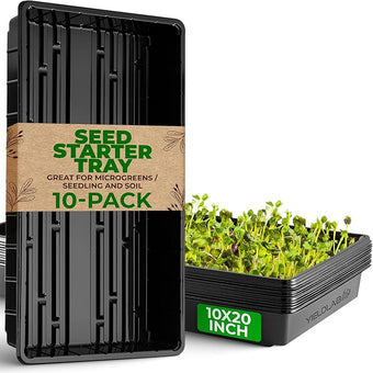 Yield Lab 10x20 Inch Black Plastic 10 Pack Plant Propagation Tray – Growing Trays for Garden, Planting, Seedling, Soil & Hydroponic Horticulture - Microgreen Trays Grow Plants - No Drain Holes