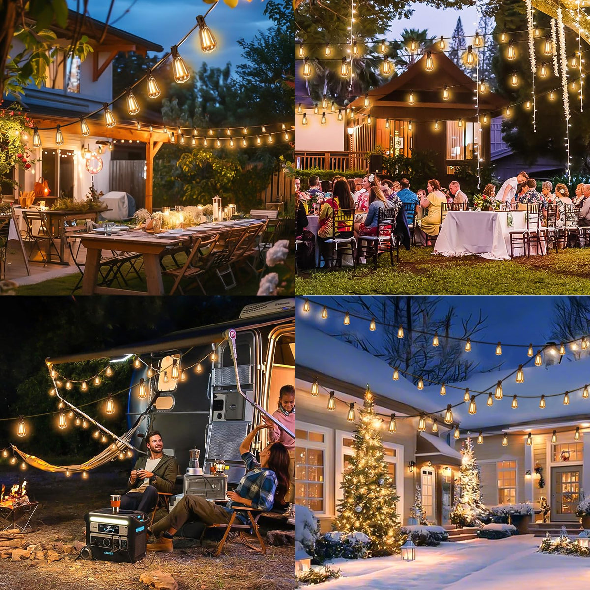 Skoiuc 200FT Solar String Lights Outdoor Waterproof with Remote & Timer, LED Shatterproof ST38 Bulbs, USB & Solar Powered Patio Lights for Backyard, Porch, Garden, Wedding, Christmas Decor