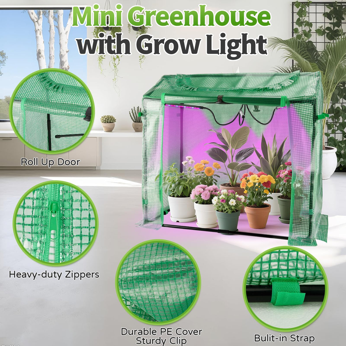 Vercome Mini Greenhouse with LED Grow Light & Timer, 36"x20"x33"