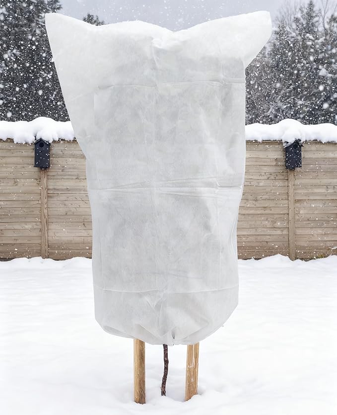 EAONE 12 Pack Plant Covers Freeze Protection, 32x47'' Winter Frosts Cloth for Outdoor Plants, Reusable Frost Blankets Drawstring Bags for Cold Freeze Sun Protection Bird Insect Prevention,White