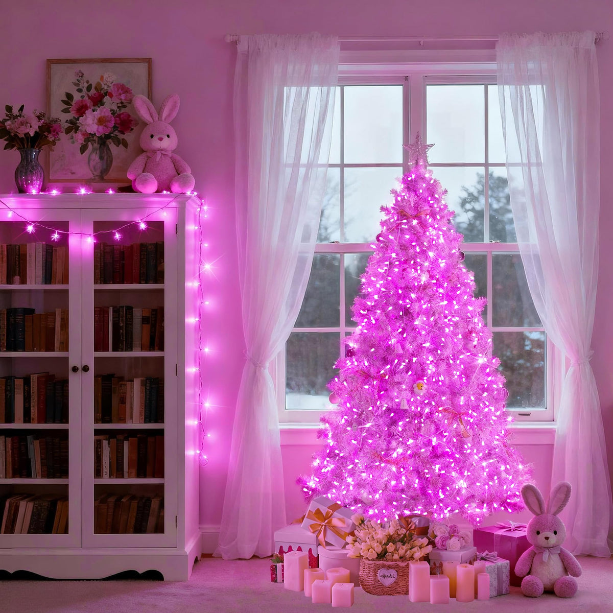 JMEXSUSS 8 Modes 163ft 500 LED Pink Christmas Lights with Remote