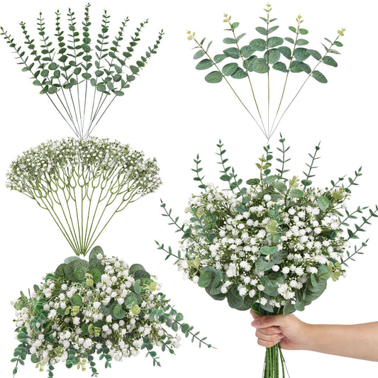 Serwalin 25PCS Mixed Eucalyptus Stems with Baby's Breath Greenery