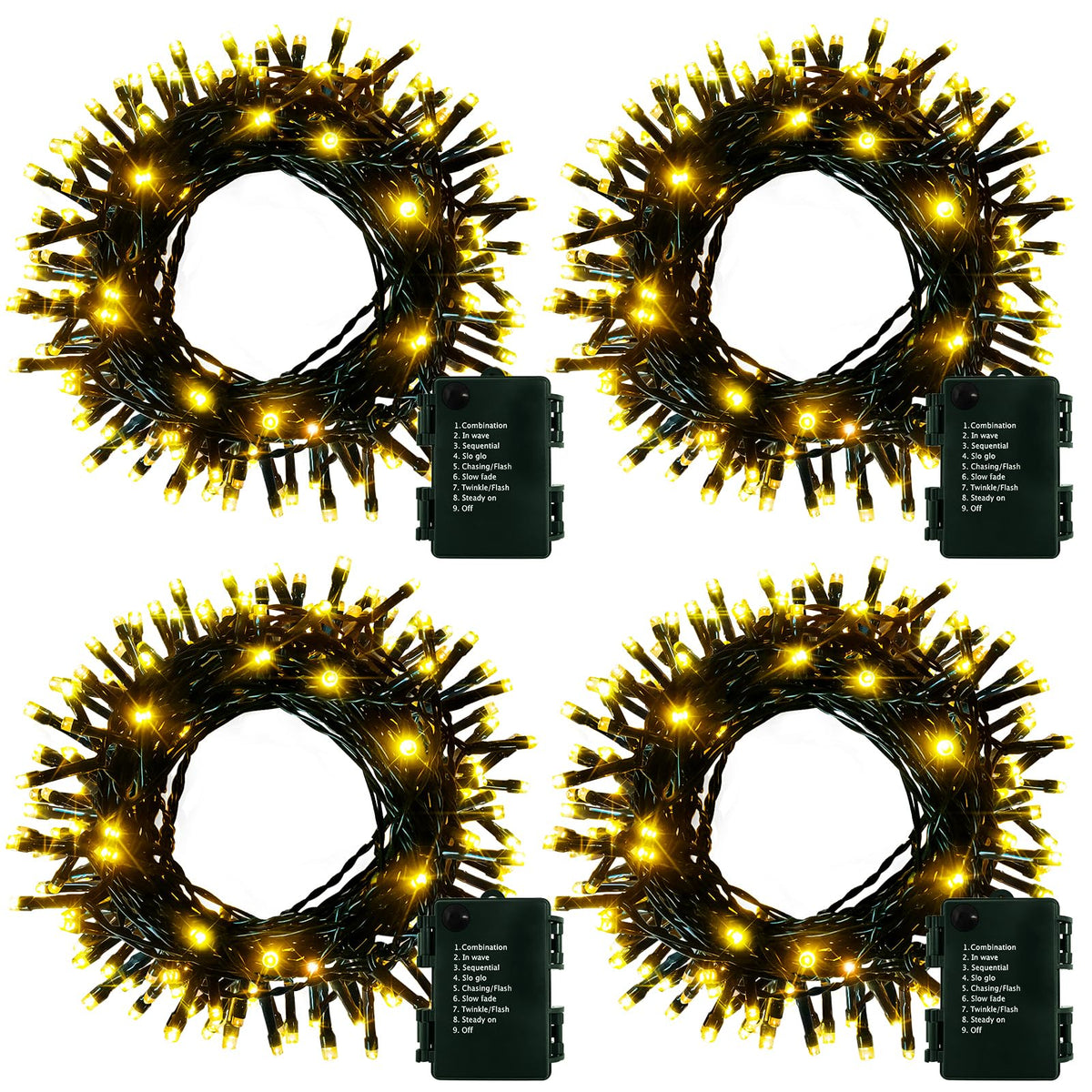 4 Pack Battery Operated Outdoor String Lights Timer Christmas Wreath Lights
