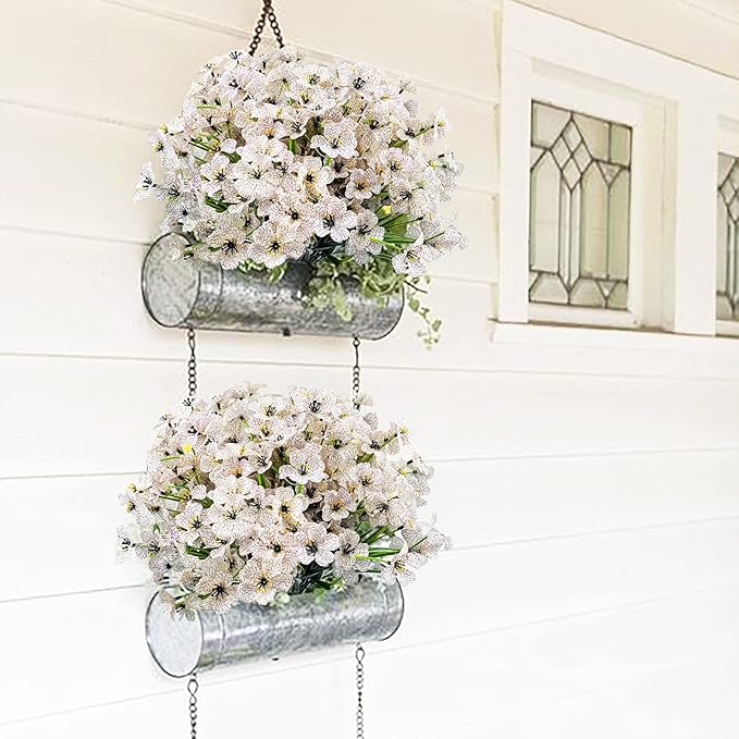Uieke 72 Bundles Outdoor Artificial Flowers UV Resistant Outdoor Fake Flowers No Fade Faux Plastic Plants for Garden Porch Window Box Home Outside Spring Summer Décor (White)