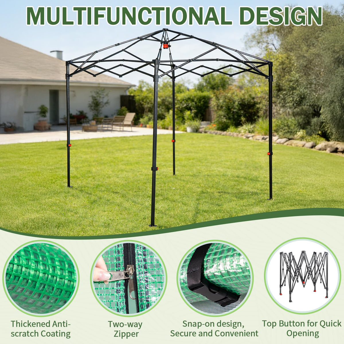 Outvita 6x8ft Greenhouse, Instant Walk-in Pop Up Tent Greenhouse for Indoor Outdoor Gardening Easy Setup Shelter with Roll-up Zipper Entry Doors and Windows