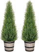 VIVATREES 3FT Artificial Cedar Topiary Trees with Rustic Barrel Planter, Outdoor Indoor Realistic Faux Pine Shrubs Plants, Fake Cypress Trees for Home Offices Porch Decor, Set of 2