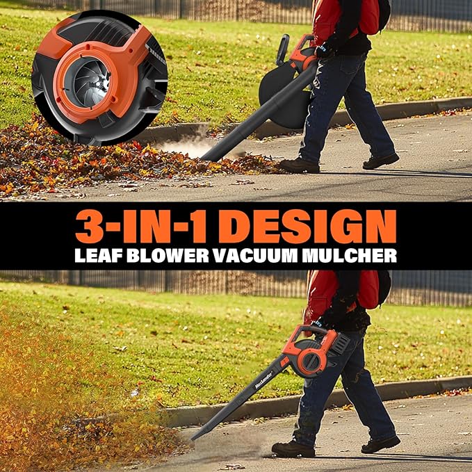 MAXLANDER Cordless Leaf Blower & Vacuum with Bag, 3-in-1 Brushless Battery Powered Leaf Vacuum Mulcher 40V 170MPH 360CFM 5 Speeds Leaf Blowers for Lawn Care 2x4.0Ah Battery & Charger Included