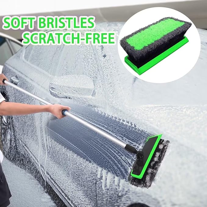 62'' Car Wash Brush with Long Handle, Scratch-Free Soft Bristles Sturdy Car Wash Mop, Complete Cleaning Brush Kit Wash Mitt Towel Windshield Squeegee Wheel Tire Brush for Car Truck RV Green