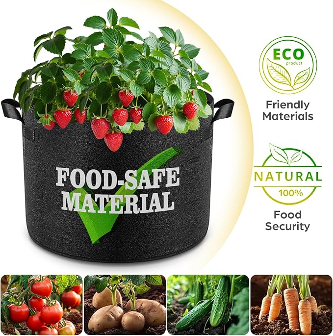 Jorvila 10 Pack 20 Gallon Grow Bags, Thickened Nonwoven Fabric Planter Pots with Handles, Heavy Duty 300G Garden Pots for Tomato, Potato and Vegetable