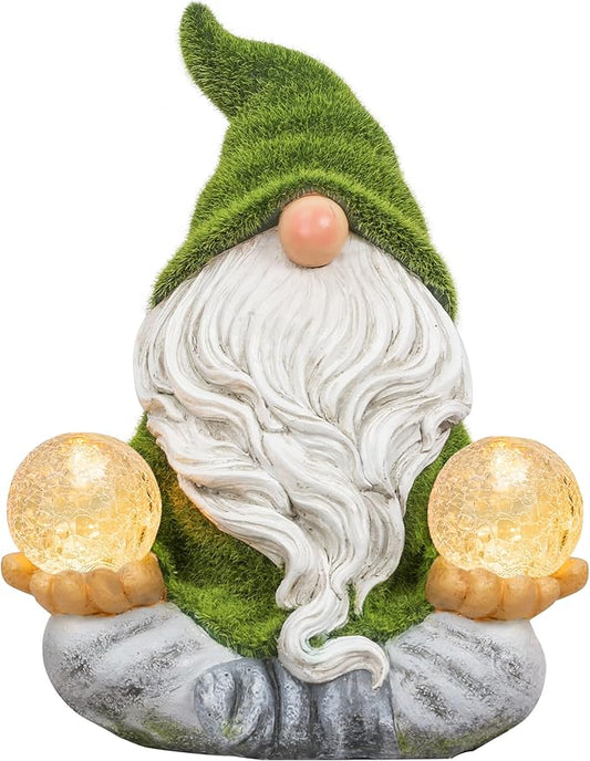TERESA'S COLLECTIONS Garden Gnomes Decorations for Yard with Solar Lights, Yoga Gnome Resin Flocked Zen Garden Decor for Outdoor Front Porch Patio Santa Decor, Fathers Gifts,Ideal Gifts, 8"