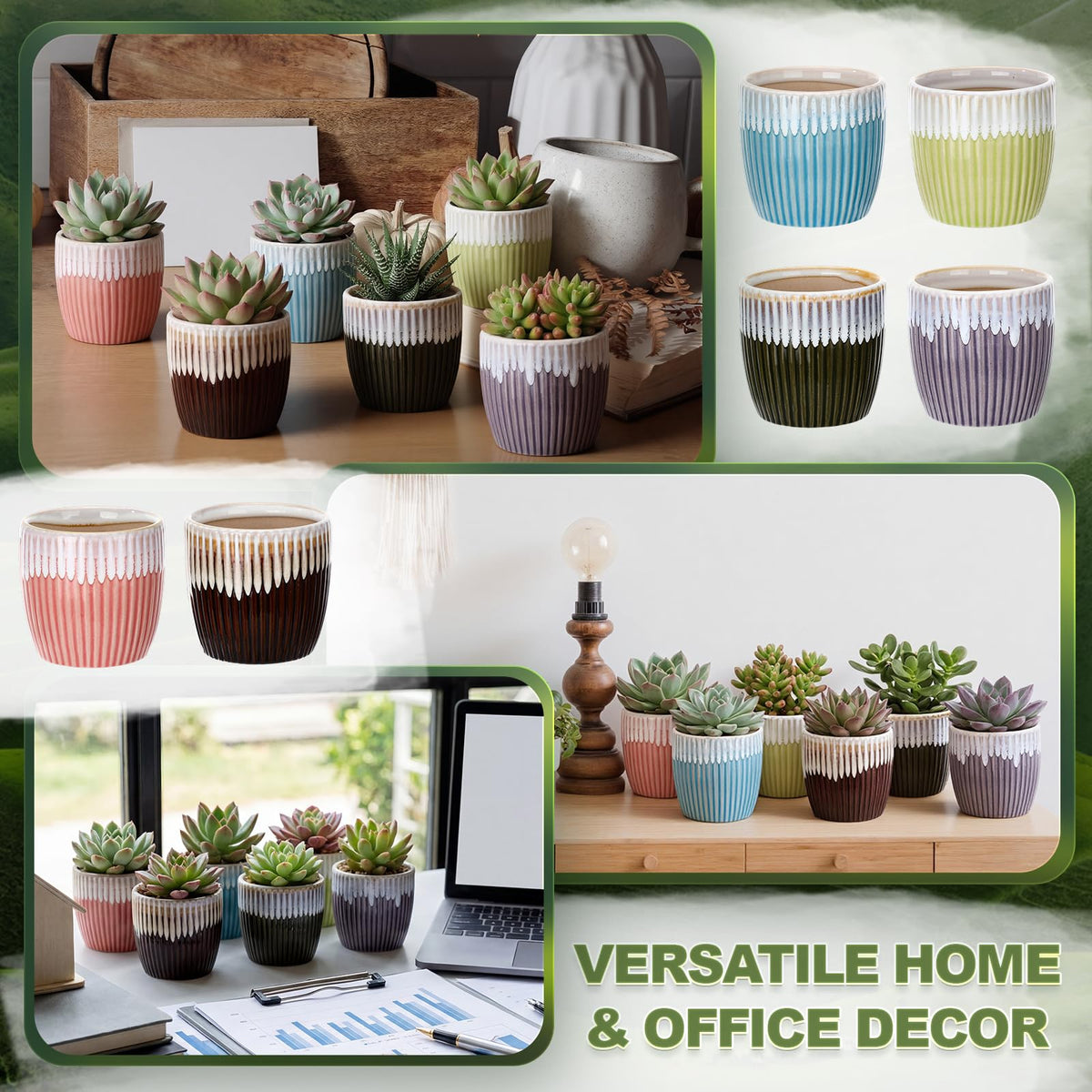 Ferrochef 24 Pcs 2.7 Inch Small Succulent Plant Ceramic Pot with Drainage Hole, Cute Mini Succulent Pots for Plants, Succulents, Cactus, DIY Easter Spring Craft Activity, 6 Colors(Color Blocking)