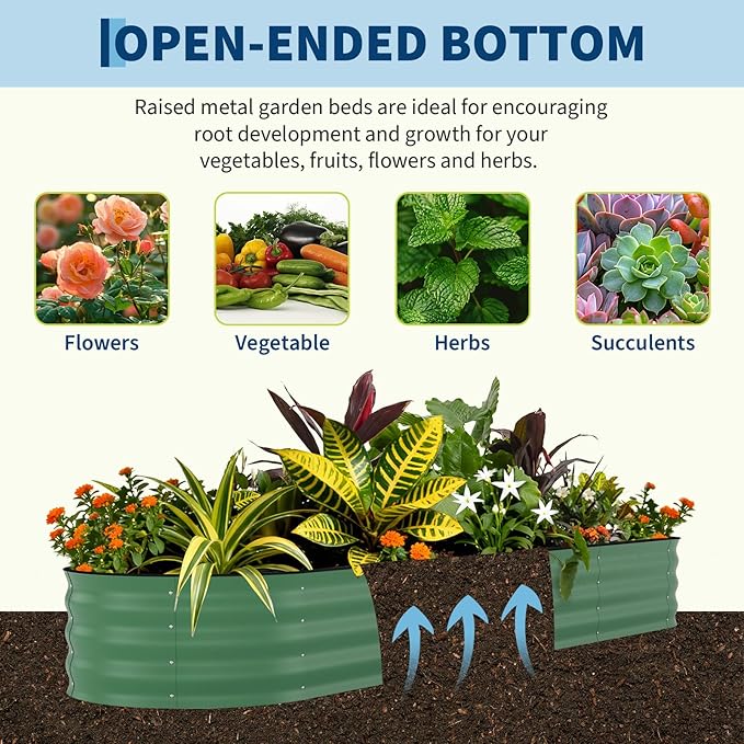 2 Pack Galvanized Raised Garden Beds - 8x2x1.5ft Planter Box for Vegetables, Flowers, Rust-Resistant Garden Box, Easy Assembly Raised Beds, Durable Planters for Outdoor Plants, Green