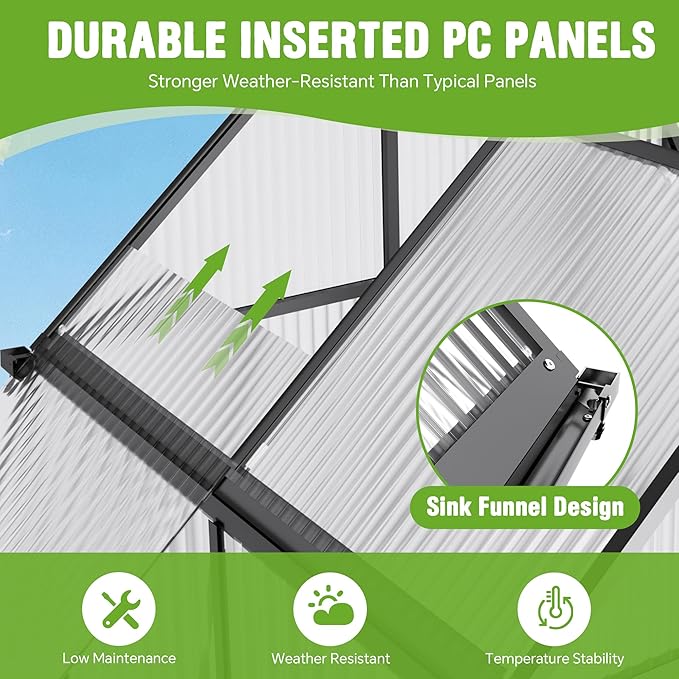 6x4FT Polycarbonate Green House with Roof Vent, Large Aluminum Frame Quick Setup Greenhouse, Walk in Green Houses Heavy Duty for Winter Outside Backyard Garden Patio (6x4FT)