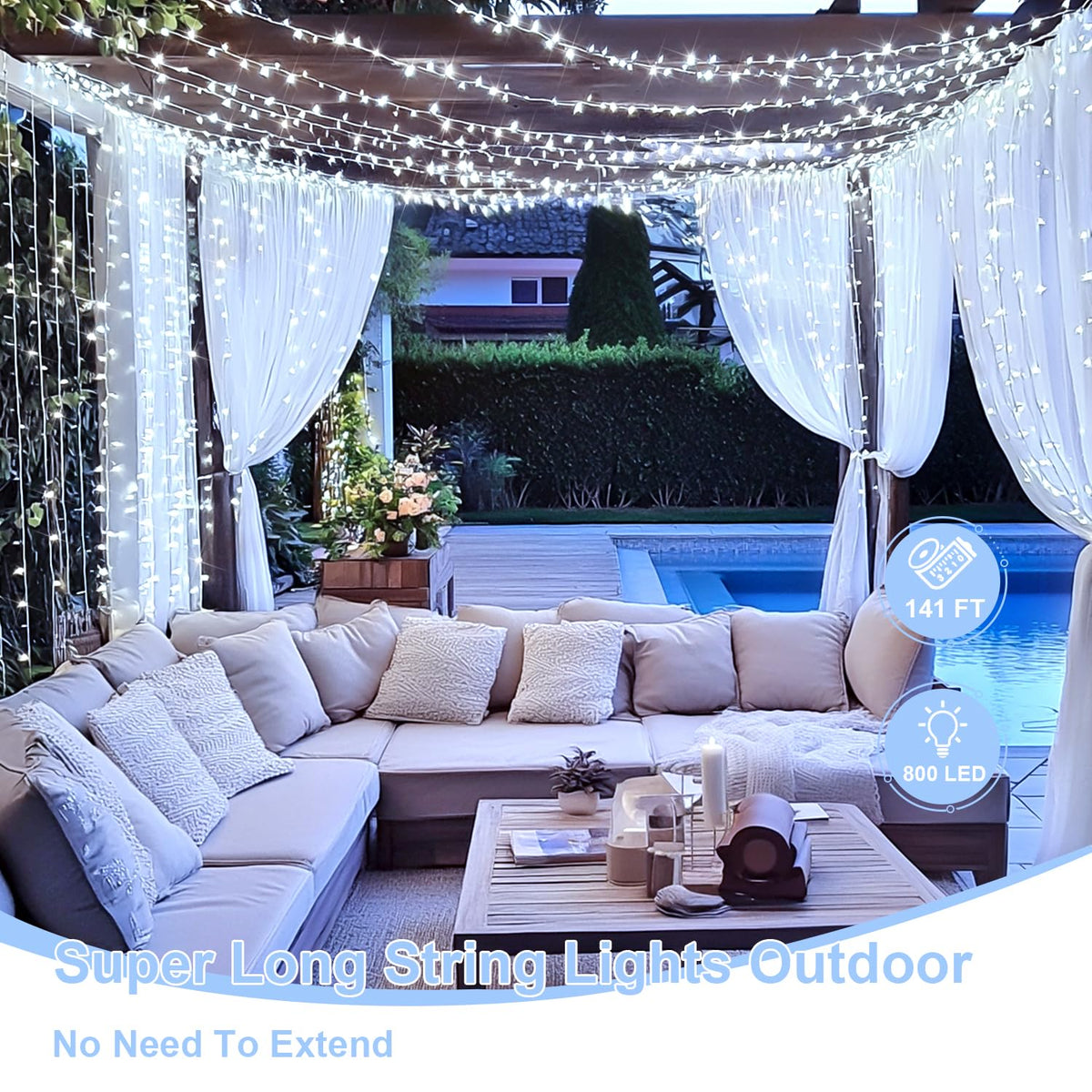 JMEXSUSS 800 LED White String Lights Indoor Outdoor, Wedding Lights Plug in