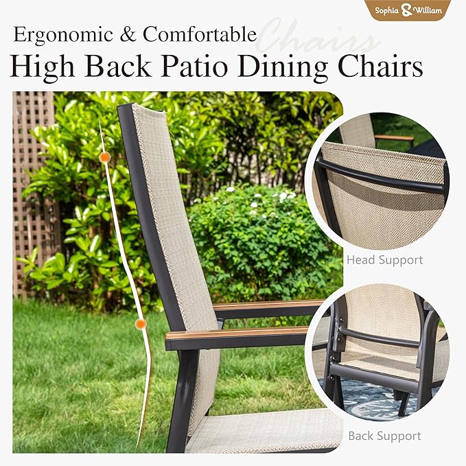Sophia & William Patio Chairs Set of 4, Lightweight Aluminium Frame and Breathable Textilene Fabric, Stackable Outdoor Dining Chairs - Beige