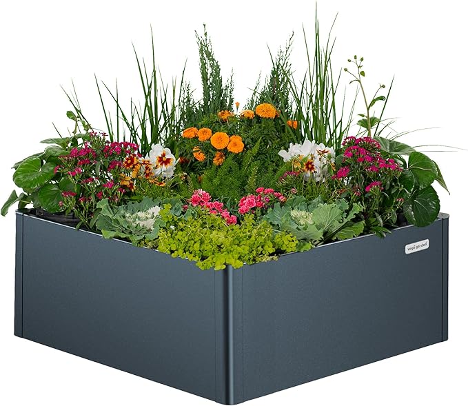 Vego garden Modern Raised Garden Bed 17" Tall 42" x 42" Heavy Cube Planter Box for Trees Plants Flowers Double-Walled Metal Planters for Outdoor Commercial Residential Patio, Midnight Blue