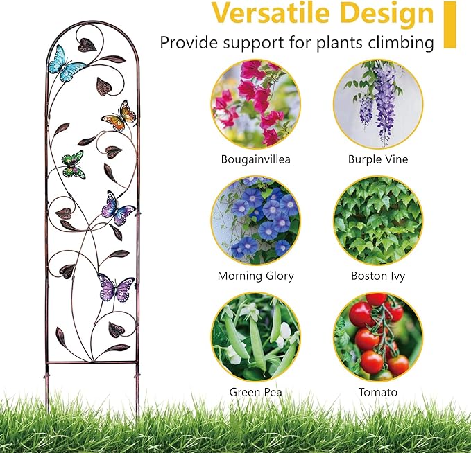 aboxoo Set of 4 Packs Butterfly Metal Garden Trellis for Climbing Plants,Outdoor Decorative Flowers Arch Fence Trellis for Outdoor Patio,Garden,Lawn,Yard,Backyard,Wall Brackets,60'' H x 11'' W