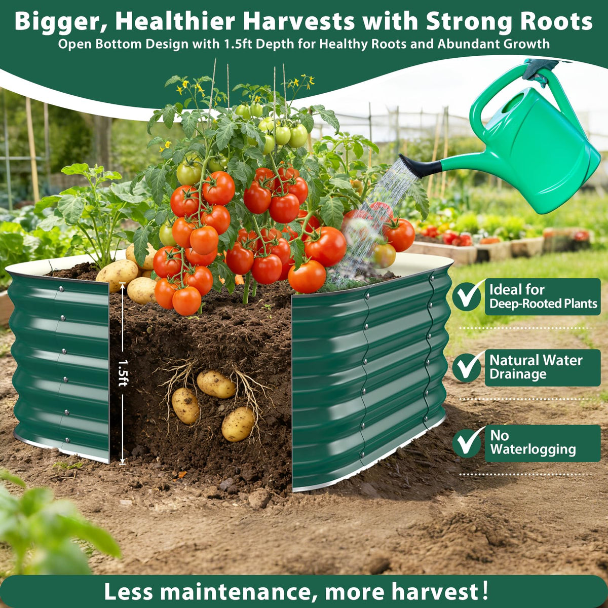 16.5" Deep Raised Garden Bed 2.3x2.3 ft for Vegetables, Herbs & Flowers