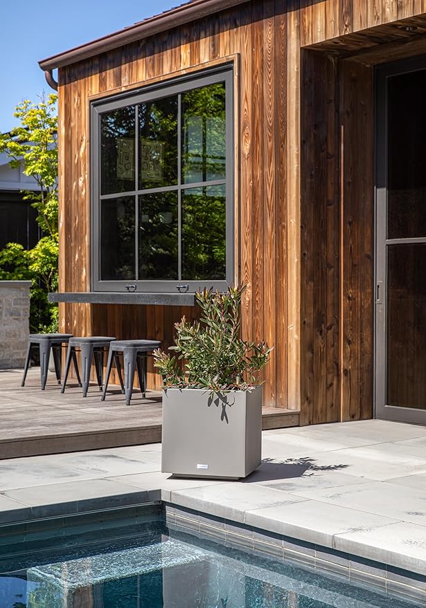 Veradek Block Series Cube Plastic Planter - Large Square Planter for Indoor or Outdoor Patio/Garden | Durable All-Weather Use with Drainage Holes | Modern Décor for Tall Plants, Trees, Flowers