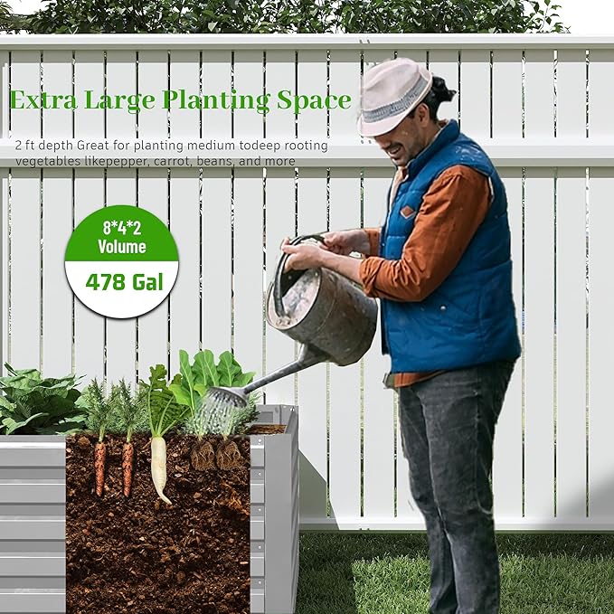 8x4x2 ft Outdoor Raised Garden Bed, Large Metal Planter Raised Beds, Planters for Outdoor Plants for Vegetables, Flowers, Herbs, Fruits, and Succulents.(4 Pcs)