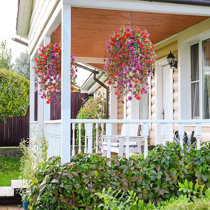 Playieer Artificial Hanging Flowers for Outdoors Faux Plants for Spring Summer Decoration,6 Bundles UV Resistant Realistic Silk Flowers Indoor Outside Garden Porch Patio Balcony Yard Farmhouse