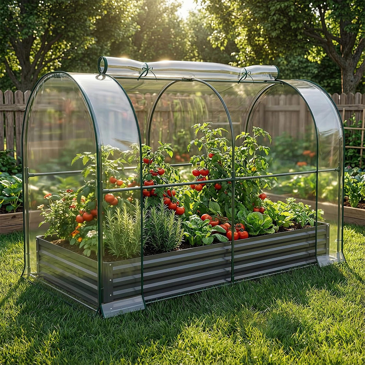 SUNYRISY Galvanized Raised Garden Bed with Greenhouse