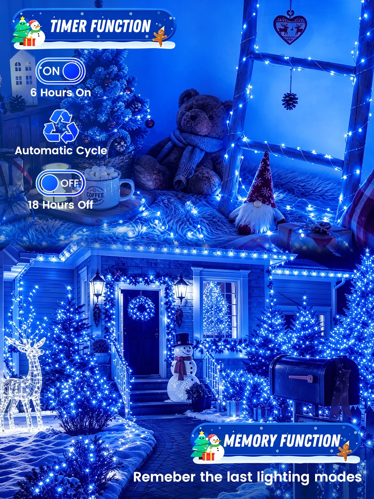 2 Pack 100 LED Fairy Lights Battery Operated with Remote Timer, 33 FT Blue