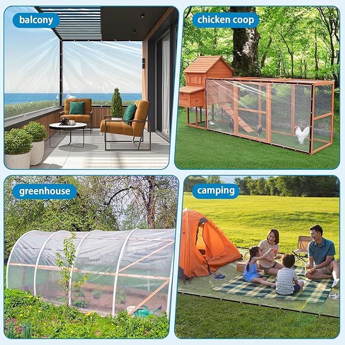 Clear Tarps with Grommets 8x12ft-2P,Heavy Duty Waterproof Tarp Cover,Transparent PVC Vinyl Tarpaulin for Outdoor,Plant,Garden,Chicken Coop,Patio,cat Litter