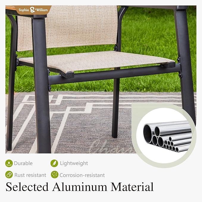 Sophia & William Patio Chairs Set of 4, Lightweight Aluminium Frame and Breathable Textilene Fabric, Stackable Outdoor Dining Chairs - Beige