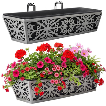 2 Pack 24 Inch Window Boxes Planter for Outdoor Plants Deck Railing Planters Box with Adjustable Brackets for Porch Fence Balcony Hanging Flower Baskets with Non-Woven Fabric Liner for Garden Decor